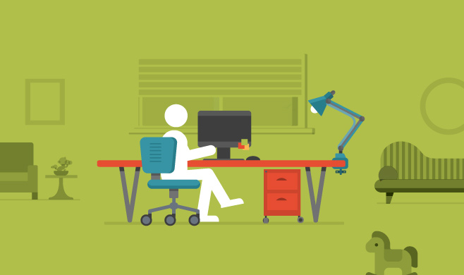 Illustration of a person sitting at a desk at home with all the other home elements faded