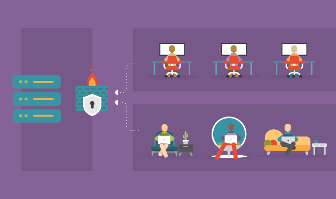 Remote team illustration showing security of systems